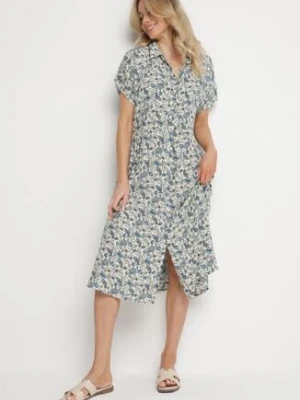 Niebieska Sukienka Bawełniana Koszulowa we Wzór Paisley Aelluria defox