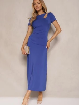 Niebieska Sukienka Bodycon z Marszczeniem w Talii i Krótkimi Rękawami Aterezza by swan