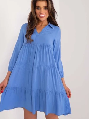 Niebieska sukienka damska z falbaną SUBLEVEL długi rękaw