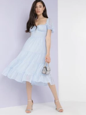 Niebieska Sukienka Ozdobiona Bufkami Ipharei