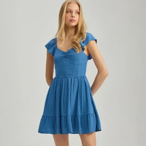 Niebieska sukienka-kombinezon z tkaniny plumetti House