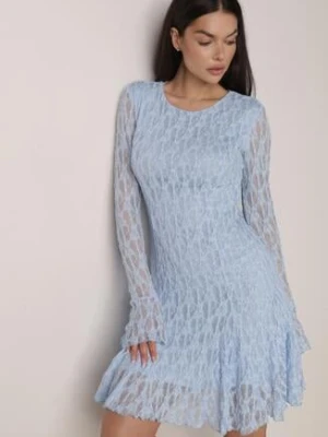 Niebieska Sukienka Koronkowa z Rozkloszowanymi Rękawami Cinatea allyson