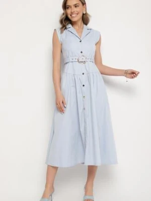 Niebieska Sukienka Koszulowa Ozdobiona Paskiem Devikka elsa.m by may