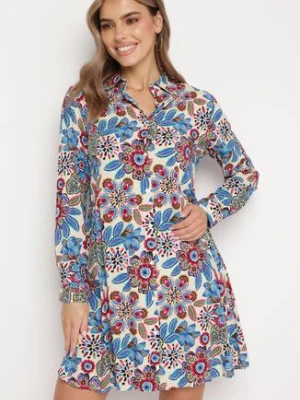 Niebieska Sukienka Koszulowa w Kwiaty z Kieszeniami Eborene rosa