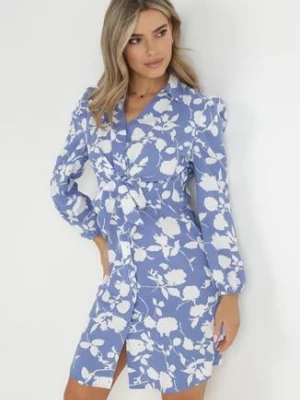 Niebieska Sukienka Koszulowa z Wiązaniem Aieho cflo