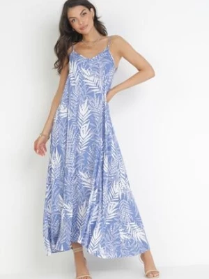 Niebieska Sukienka Maxi Bawełniana w Kwiaty Brets