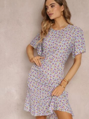 Niebieska Sukienka Midi o Pudełkowym Kroju w Kwiaty Kimbr defox