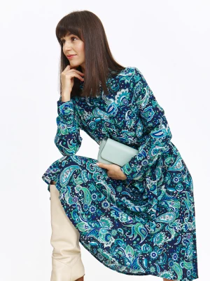 Niebieska sukienka midi z nadrukiem paisley TOP SECRET