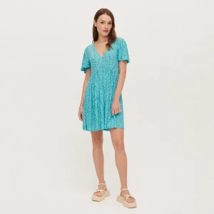 Niebieska sukienka mini z dekoltem w serek House