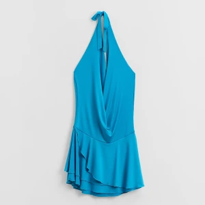 Niebieska sukienka mini z kaskadowym dekoltem halter House