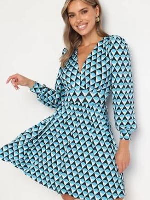 Niebieska Sukienka Mini z Kopertowym Dekoltem Kiyani by swan