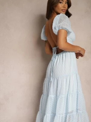 Niebieska Sukienka z Odkrytymi Plecami Nephia