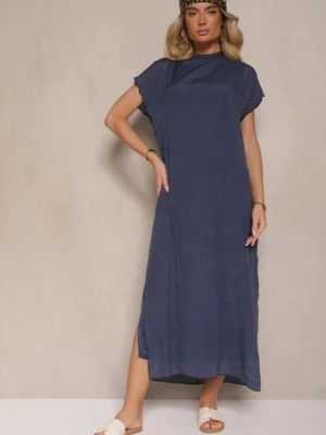 Niebieska Sukienka o Pudełkowym Kroju z Wiązaniem Napalea rosa