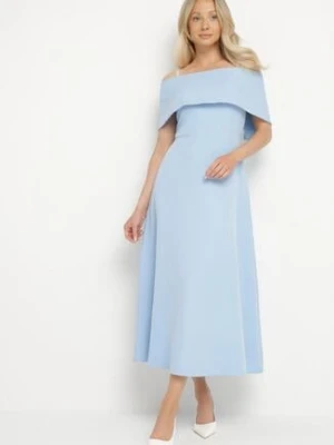 Niebieska Sukienka o Rozkloszowanym Kroju na Ramiączkach z Wywijanym Dekoltem Jenathia allyson