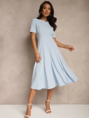 Niebieska Sukienka Rozkloszowana o Taliowanym Fasonie Telaswena lovery