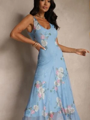 Niebieska Sukienka Siateczkowa w Kwiaty Milosea lovery