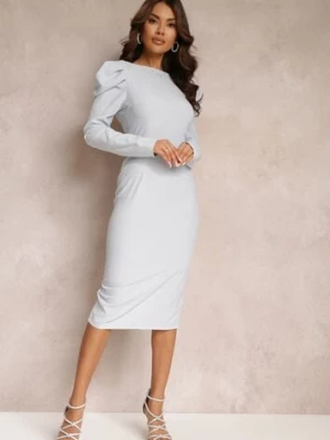 Niebieska Sukienka Taliowana z Bufiastym Rękawem Adarei vices