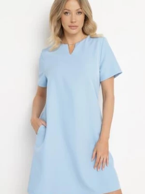 Niebieska Sukienka Trapezowa Mini z Kieszeniami Hreona new collection