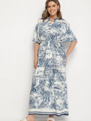 Niebieska Sukienka Typu Oversize z Wiskozą w Abstrakcyjny Wzór Lunalessa j&x