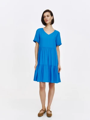Niebieska sukienka z falbanami o luźnym fasonie Top Secret