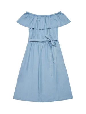 Niebieska sukienka z lyocellu - trapezowy króju Moodo