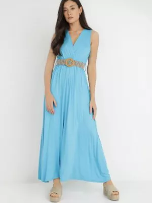 Niebieska Sukienka z Paskiem Pherythia