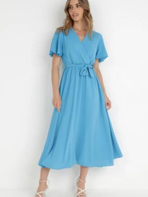 Niebieska Sukienka z Paskiem Rheniche