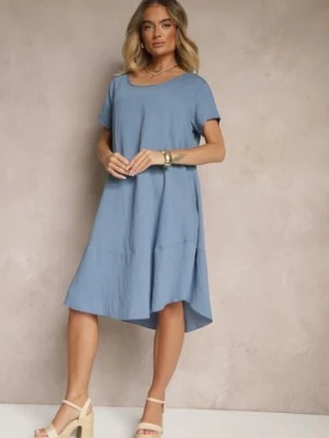 Niebieska Sukienka z Wiskozy o Rozkloszowanym Kroju Irisena cflo