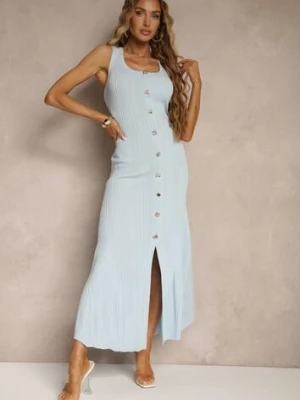 Niebieska Sweterkowa Sukienka z Wiskozy Ozdobiona Guzikami Lunioris elsa.m by may