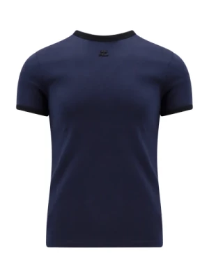 Niebieska T-shirt z okrągłym dekoltem i logo Courrèges