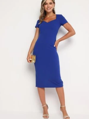 Niebieska Taliowana Koktajlowa Sukienka z Wiskozą i Rozcięciem z Tyłu Castorea by swan