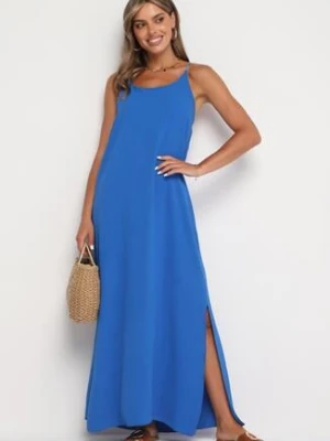 Niebieska Taliowana Sukienka na Ramiączkach Rivaniell
