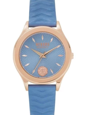 Niebieska tarcza zegarek damski niebieski pasek skórzany Versus Versace