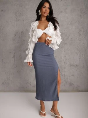 Niebieska Teksturowana Spódnica Ołówkowa z Rozcięciem z Boku Piremilia glo-story