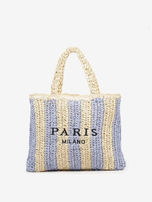 Niebieska Torebka Shopper Plażowa z Napisem Navirael Paris Milano