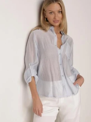 Niebieska Transparentna Koszula Ozdobiona Cyrkoniami Clymadia