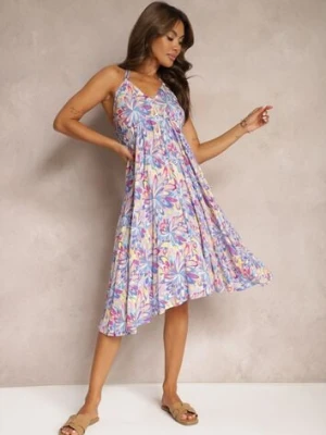 Niebieska Wiązana Sukienka z Bawełny o Rozkloszowanym Kroju Risaltis rosa