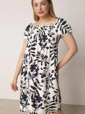 Niebieska Wiskozowa Sukienka Hiszpanka w Kwiatowy Wzór Berinira j&x