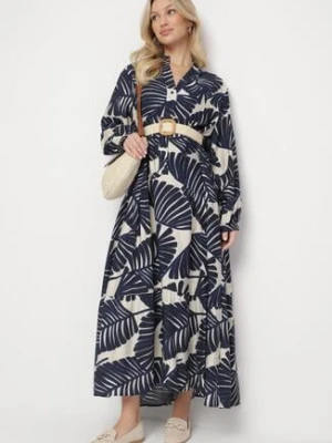 Niebieska Wiskozowa Sukienka o Rozkloszowanym Kroju w Liście Rivvesa maja studio