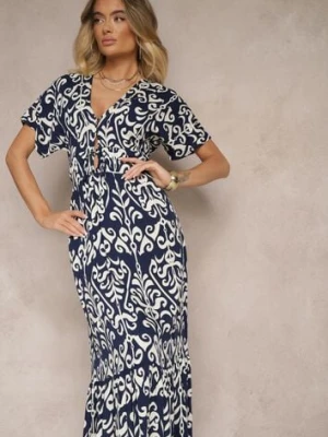 Niebieska Wiskozowa Sukienka z Abstrakcyjnym Wzorem Tuledia cflo