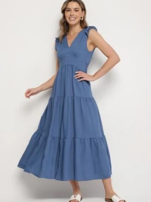 Niebieska Wiskozowa Sukienka z Falbankami Sadoline cflo