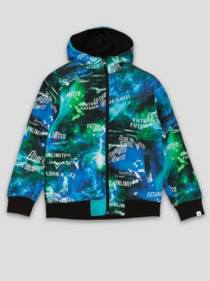 Niebieska wzorzysta dwustronna kurtka przejściowa z kapturem Reporter