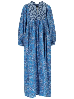 Niebieska Wzorzysta Sukienka z Bawełny Poplinowej Max Mara Weekend