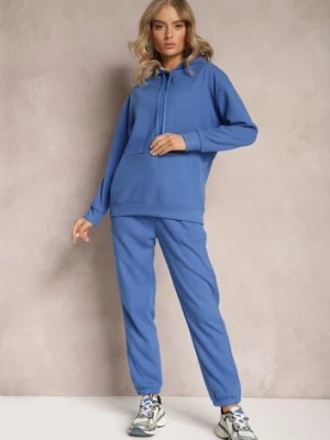 Niebieski 2-częściowy Komplet Dresowy z Bluzą i Spodniami Orifira