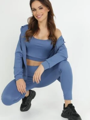 Niebieski 3-częściowy Komplet Sportowy Bluza Legginsy i Top Fika