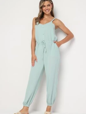 Niebieski Bawełniany Kombinezon na Regulowanych Ramiączkach ze Ściągaczem w Talii Beamla airisa