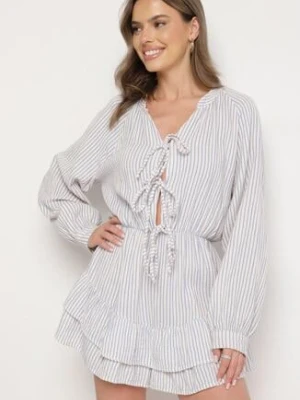 Niebieski Bawełniany Kombinezon w Paseczki z Wiązaniem Oviare jumelle