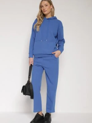 Niebieski Bawełniany Komplet Dresowy z Bluzą i Spodniami Zansira
