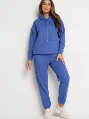 Niebieski Bawełniany Komplet Dresowy z Bluzą i Spodniami Zansira