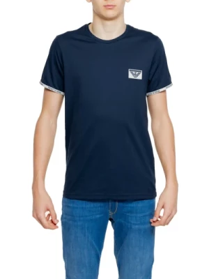 Niebieski Bawełniany T-shirt Mężczyźni Krótkie Rękawy Emporio Armani